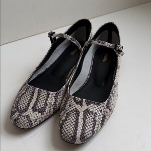 L’Agence Women's Snakeskin Pattern Mary Jane Flats